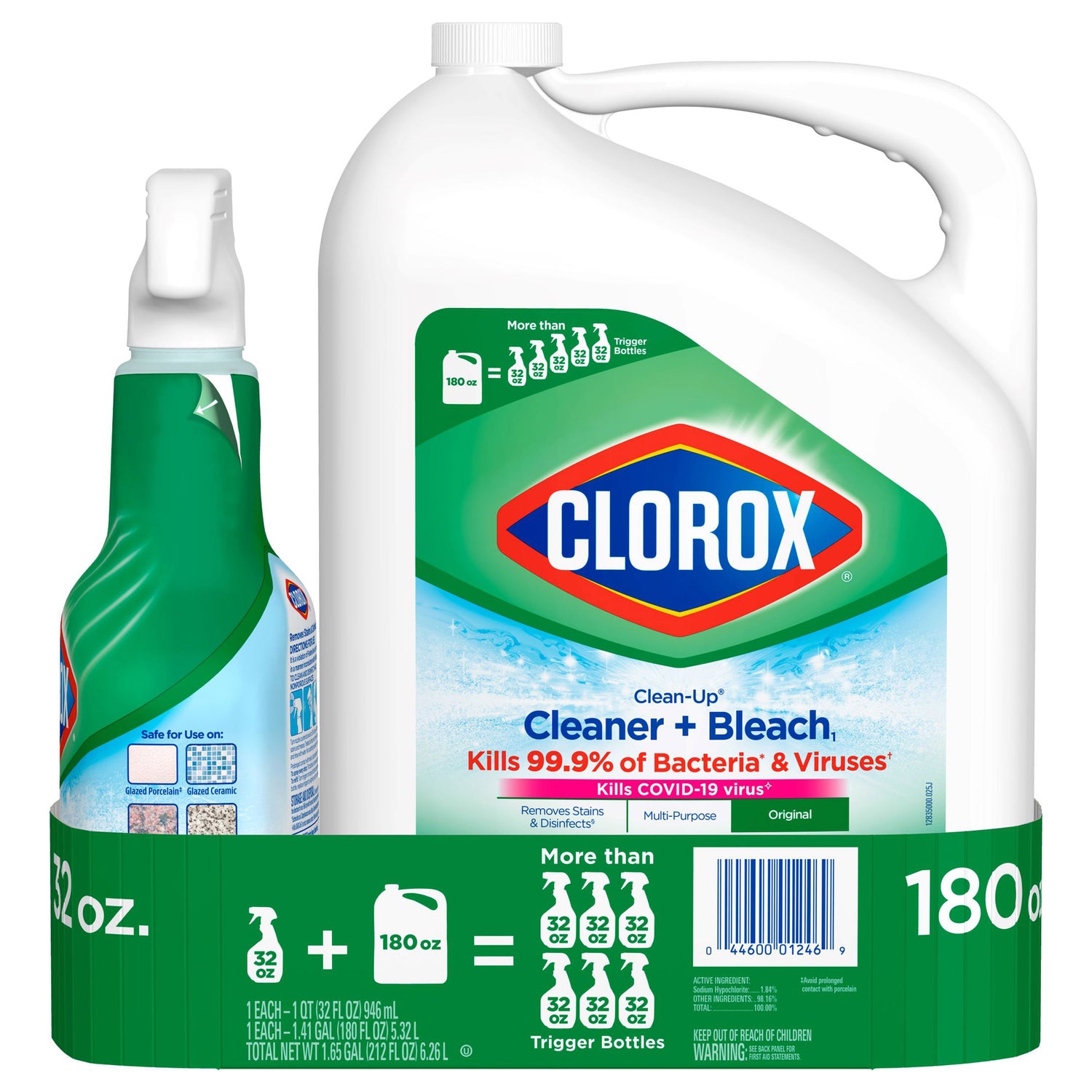 Clean-Up All Purpose Cleaner with Bleach, Original, 32 Oz & 180 Oz Refill