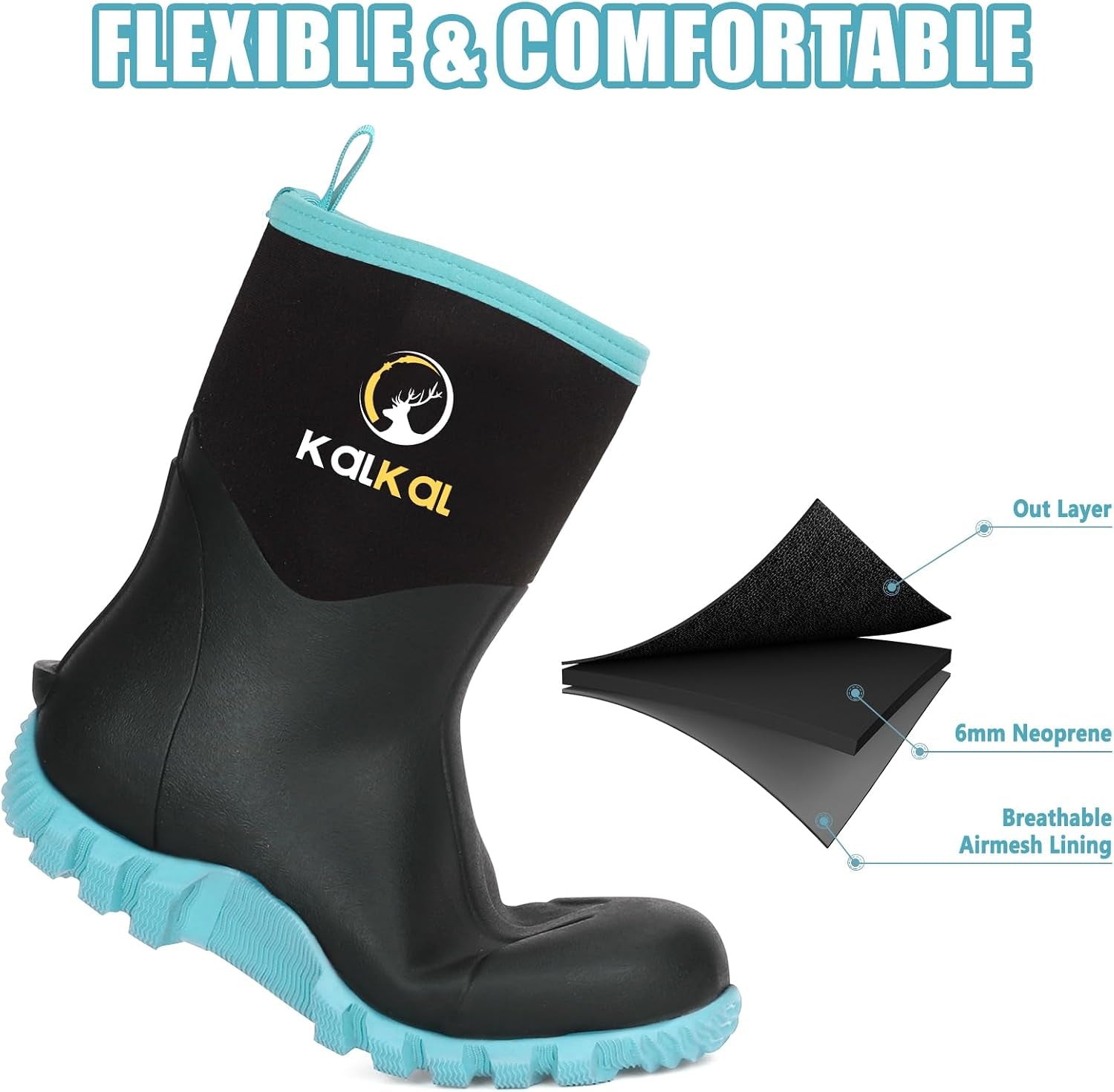 Rubber Boots for Women, Waterproof Mid Calf Women Rain Boots with Steel Shank, 6Mm Neoprene Insulated Rubber Garden Boots for Women Mud Working Farming Fishing