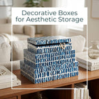 Set of 3 10/11/12" Boxes with Inlay Pieces, Blue/White