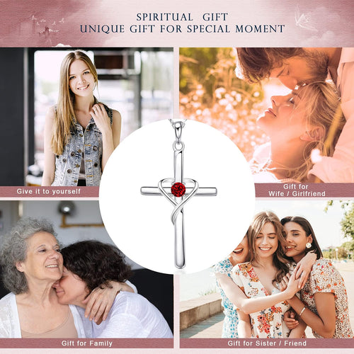 925 Sterling Silver Cross Necklace for Women Men 14K Gold Plated 5A CZ Birthstone Necklaces for Holiday