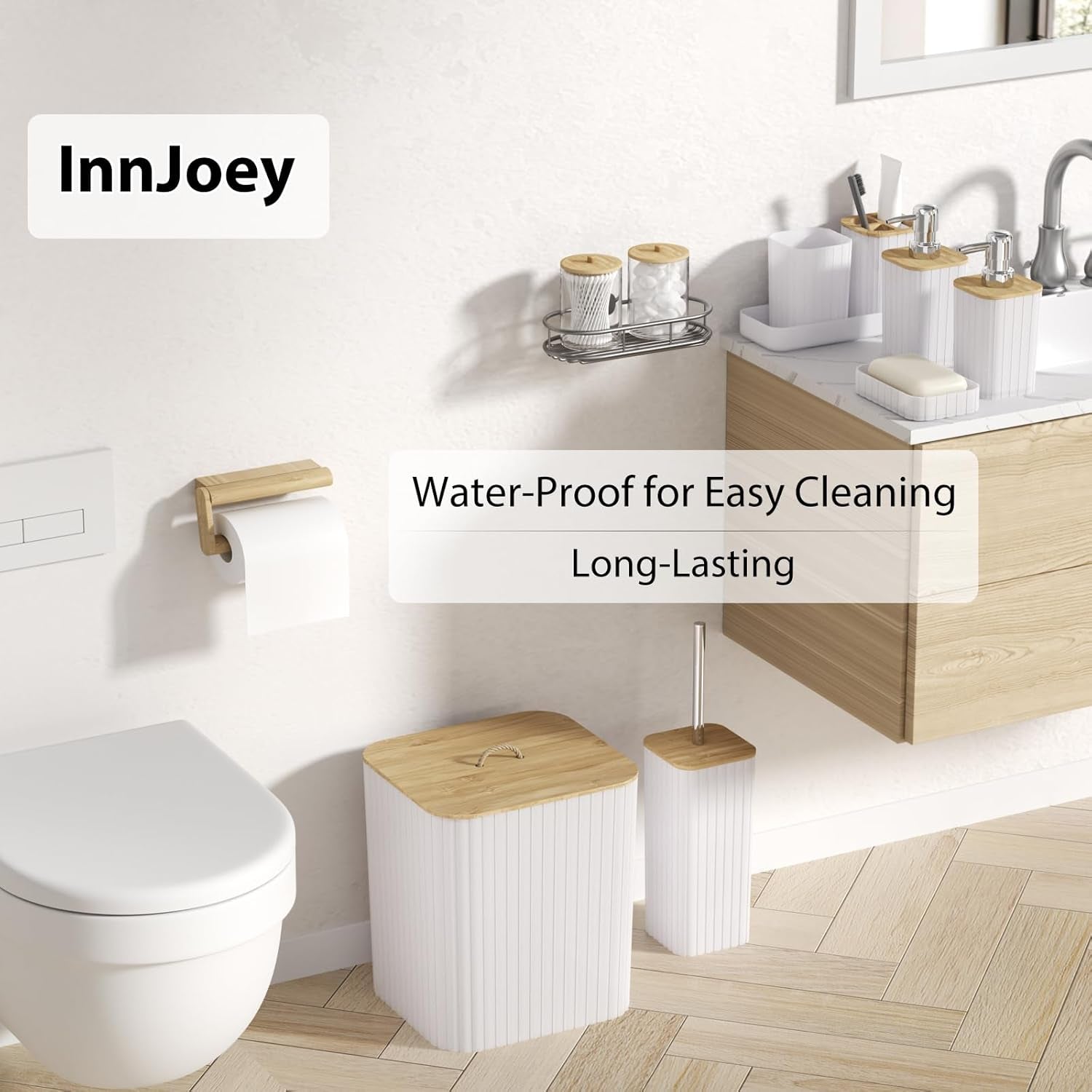 Bathroom Accessories Set - 10PC Bathroom Set, White Bathroom Set, Bathroom Accessories Set, Toilet Brush, Bathroom Trash Can & Soap Dispenser