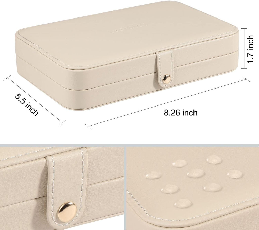 Small Jewelry Box for Women Girls, PU Leather Travel Jewelry Case, Portable Jewelry Organizer Storage Holder Display for Ring Earrings Necklace Bracelet Brooch Men Kids Gift, Apricot