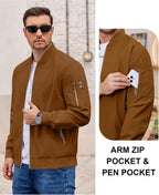 Men Bomber Jacket Lightweight Casual Fashion Stylish Windbreaker | Zip up Bomber Jacket, Water & Wind Proof Jacket with Zip Pocket, Fashion Stylish Lightweight Windbreaker for Spring Fall