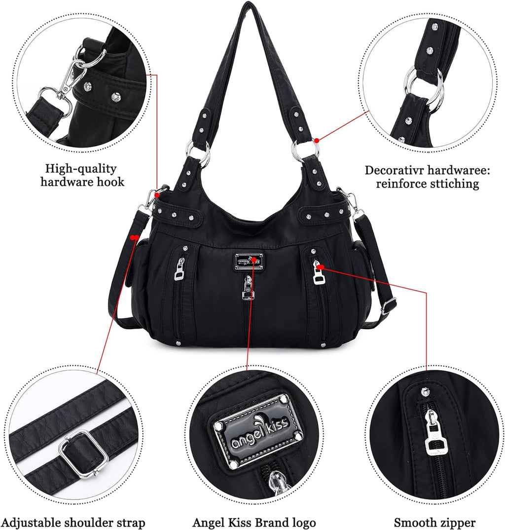 Large Purses and Handbags for Women Washed Faux Leather Crossbody Hobo Satchel Shoulder Handbag Tote Purse