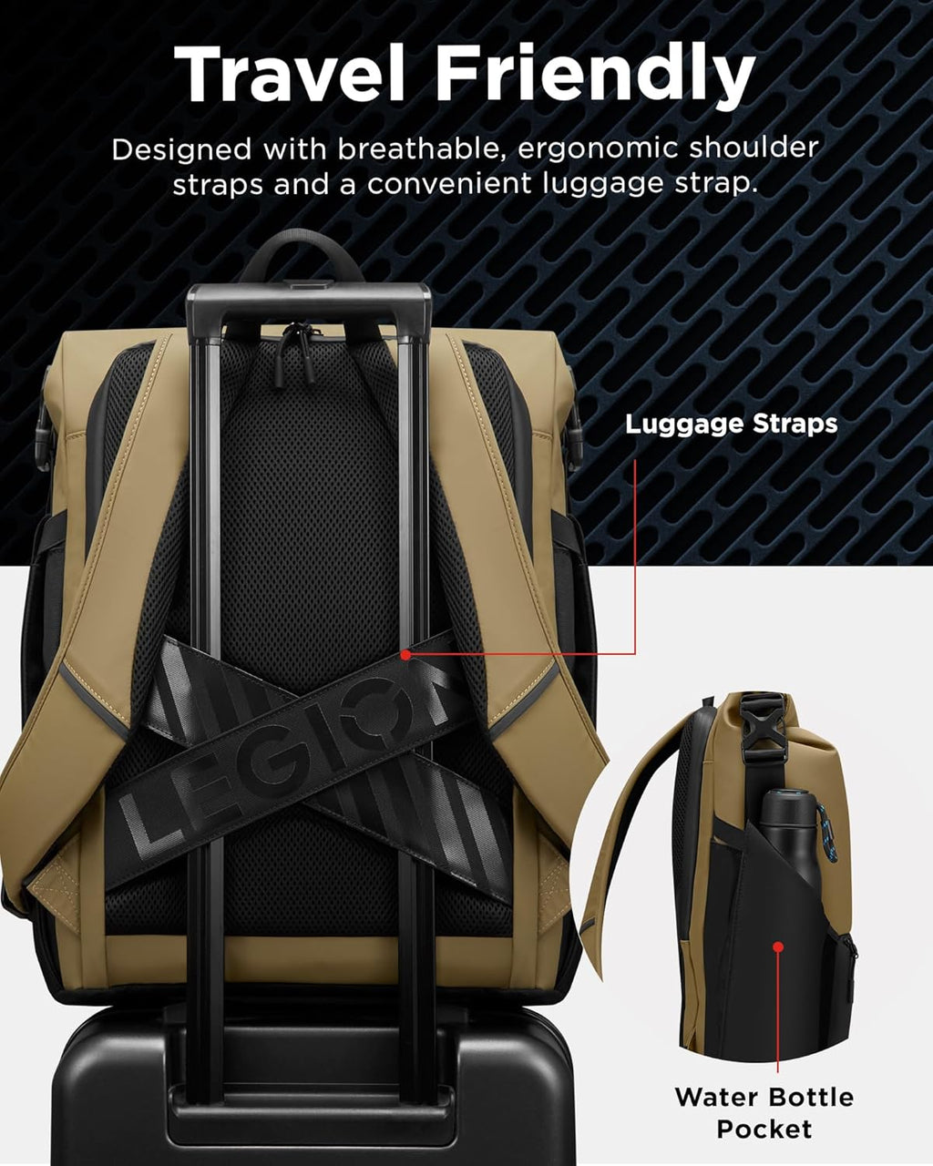 Legion Gaming Laptop Backpack GB500, Expandable Capacity up to 25L, Fits 16-Inch Laptops, Water Resistant