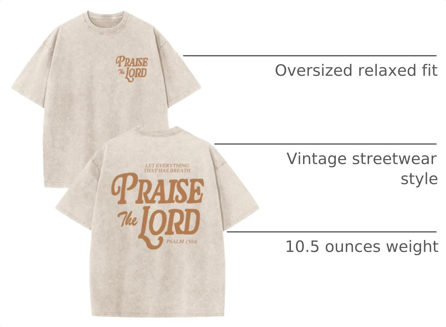Christian Jesus Shirts for Men Religious Praise the Lord Bible Verse Shirt Oversized Graphic Tees Acid Wash Tshirt