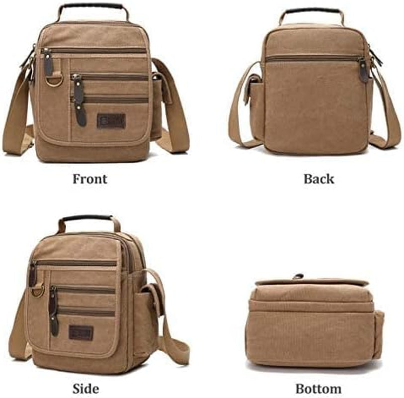 Mens Bag Canvas Shoulder Bag Small Messenger Crossbody Bag Work Bag Vintage Multi-Function