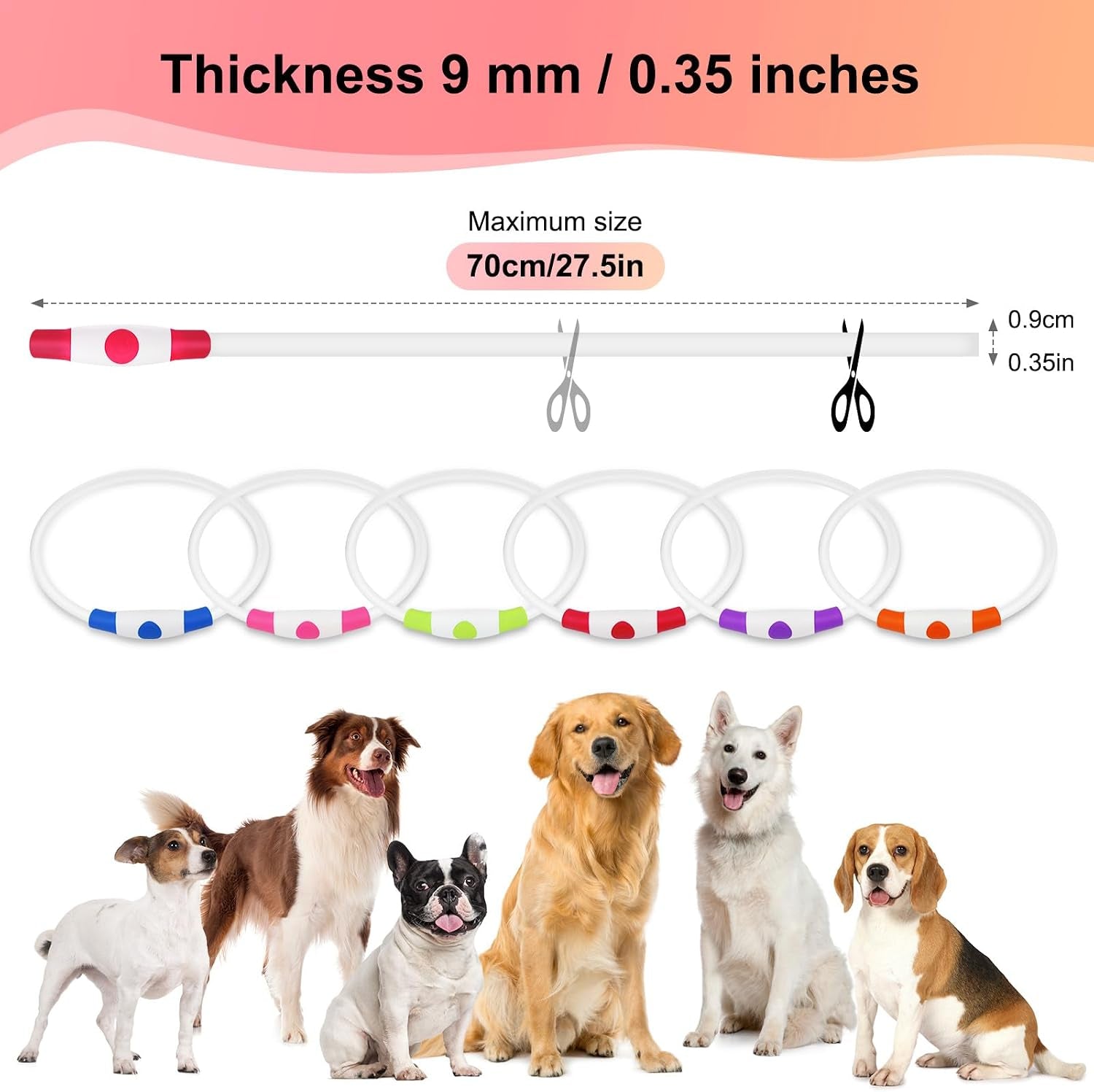 Led Dog Collar - Waterproof Lighted Doggie Collars for Night Rechargeable, High Visibility TPU Cuttable Lighted Pet Collar (Red)