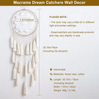 Macrame Dream Catcher Wall Hanging, Beige Large Boho Bedroom Decor | Handmade Tassel Feather Ornament, Natural Cotton, Modern Chic Living Room Nursery Art Decor, Blessing Gift for Women Girls