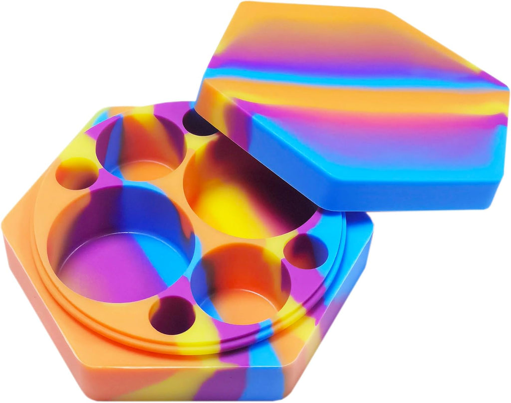 110Ml Silicone Wax Concentrate Container Multi-Compartment Non-Stick Jar (Rainbow)