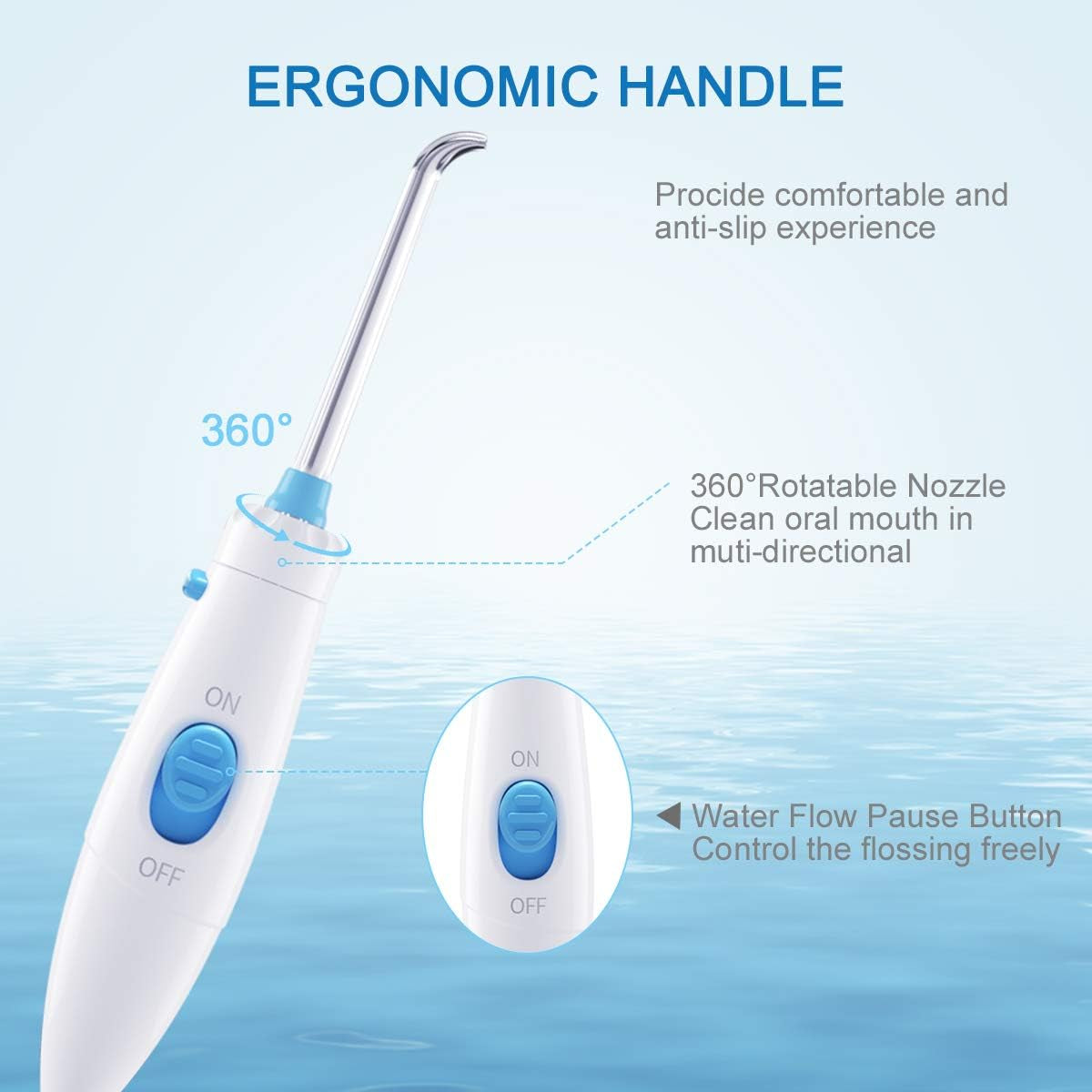 Water Flossing Oral Irrigator, 600ML Dental Cleaner 10 Adjustable Pressure, Electric Oral Flosser for Teeth/Braces, 8 Water Jet Tips for Family (White)