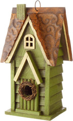 12" H Green Hanging Distressed Solid Wood Garden Bird House Decorative Birdhouse