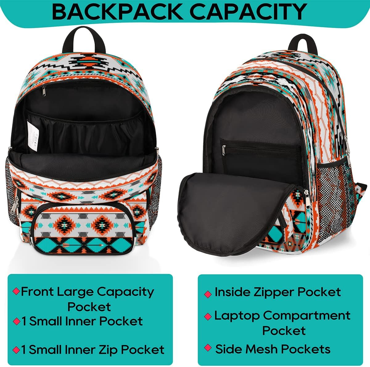 Aztec Print School Backpacks for Girls Boys Teens Students - Stylish College Schoolbag Book Bag - Water Resistant Travel Backpacks for Women Men