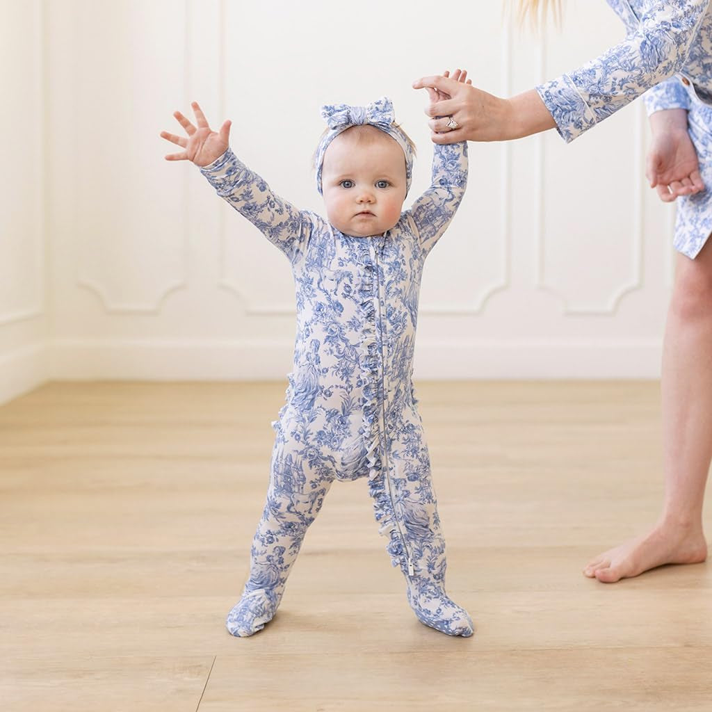 Posh Peanut Footie Pajamas for Baby Girls – Sleepers in Ultra-Soft Viscose from Bamboo with 2-Way Zipper & Ruffle Trim