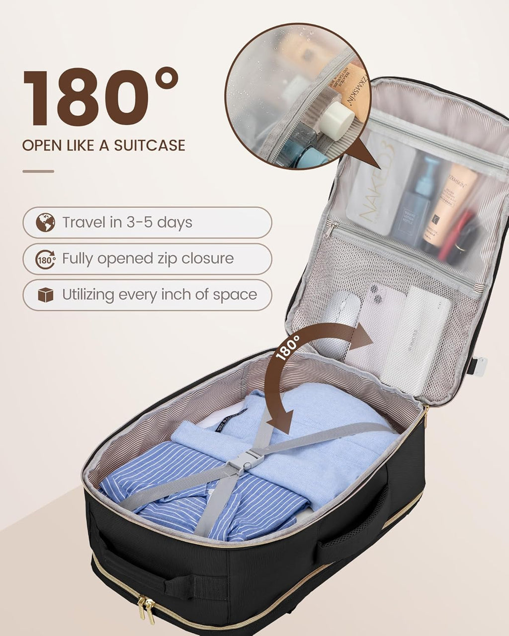 40L Travel Backpack Flight Approved Carry on Backpack,3 Packing Cubes,Waterproof Personal Item Travel Bag,Tsa Carry on Luggage Suitcase Travel Essentials,Gifts for Women & Men,Fits 17" Laptop
