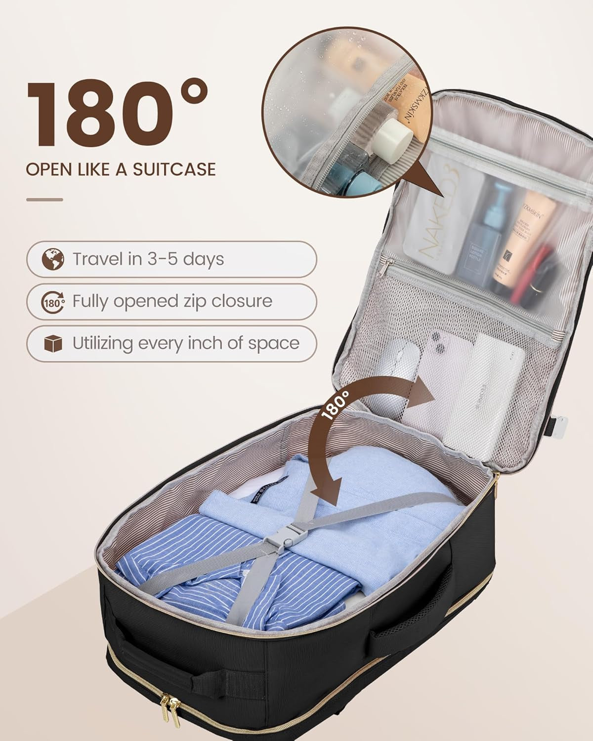 40L Travel Backpack Flight Approved Carry on Backpack,3 Packing Cubes,Waterproof Personal Item Travel Bag,Tsa Carry on Luggage Suitcase Travel Essentials,Gifts for Women & Men,Fits 17" Laptop