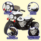 Kids Motorcycle - 3-Wheel Ride on Toy with Police Decals, Reverse, and Headlights - 6V Electric Motorcycle for Kids Ages 3 to 6 by  (Black)