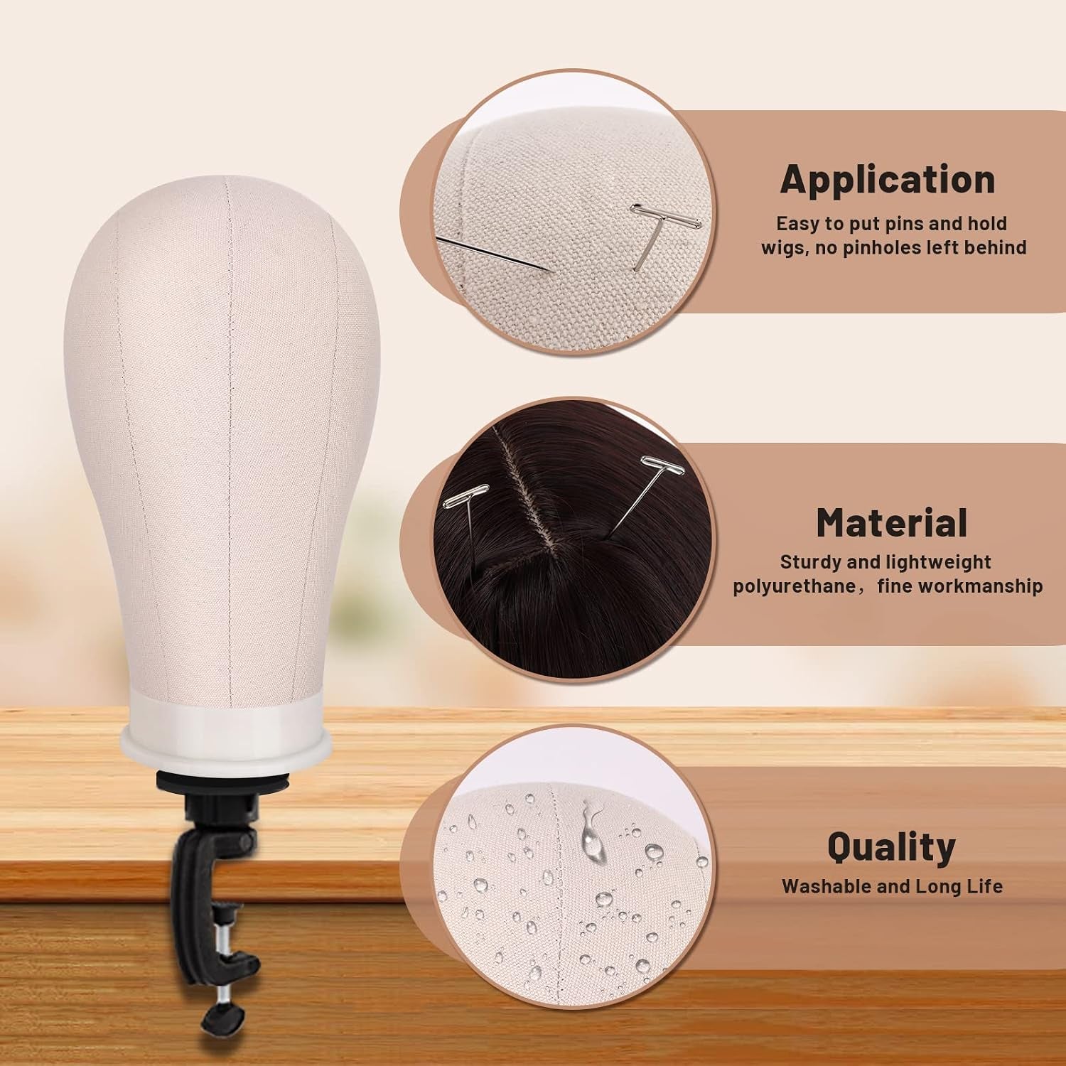 Wig Stand Set, 22In Off-White Canvas Wig Head with 360 Rotation & Adjustable Height, Includes Tripod, Wig Caps, Pins, Thread, Brush