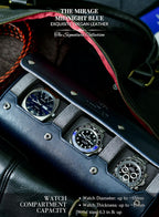 Watch Case Travel Organizer - Watch Roll Case - 3 Watch Case Display Storage - Watches Accessory Gift - Midnight Blue Leather