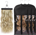 Wig Bags Storage with Hanger- 3PCS Hair Extensions Storage Bag Hair Hangers for Extensions Hairpieces Storage Holder (Black)