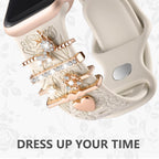 Flower Engraved Band Compatible with Apple Watch Bands for Women 40Mm 38Mm 41Mm 42Mm, Soft Silicone Strap with Dressy Decorative Apple Watch Charms for Iwatch Series 11 10 9 8 7 6 5 4 3 2 1 SE