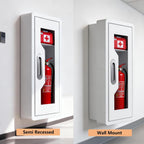 Rounded Corner Semi Recessed Steel Fire Extinguisher Cabinet White 2PC | for 2.5/5/10 LB Extinguisher ，Heavy-Duty Wall Mount Box ，Invisible Handle, Transparent Window, Indoor/Outdoor Use
