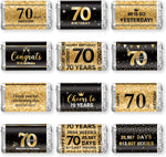 180 Pcs 70Th Birthday Stickers Black and Gold Cheers to 70 Years Candy Bar Wrappers Happy 70Th Birthday Party Favor Labels for Adults Anniversary Party Candy Chocolate Supplies