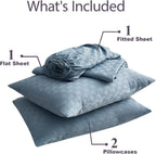 Woven Grid Soft Bed Sheets 4 Piece Set - Luxury Breathable Queen Size Cooling Sheets with 1Fitted Sheet, 1Flat Sheet & 2 Pillowcases- Deep Pocket Fitted Sheet up to 18 Inches (Blue Grey)