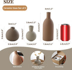 Ceramic Vase Set of 3, Vases Home Decor Rustic Farmhouse Decorative Vase Pottery Vases for Bouquet Pampas Grass Dried Fresh Flowers, Table Living Room Kitchen Bedroom Bathroom - Brown