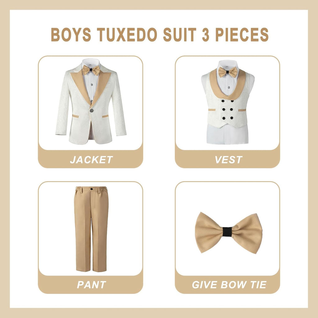 Kids Tuxedo Suits for Boys Jacquard 3 Piece Slim Fit Dress Clothes Wedding Dinner Blazer Vest Pants (Light Green,3 Years)
