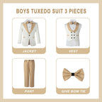 Kids Tuxedo Suits for Boys Jacquard 3 Piece Slim Fit Dress Clothes Wedding Dinner Blazer Vest Pants (Light Green,3 Years)