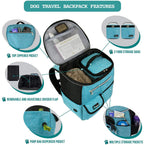 Dog Travel Backpack 27L Airline Approved Pet Supplies Bag, Teal Blue | Cat Traveling Suitcase Organizer for Weekend Road Trip Camping; 2 Food Containers, 2 Collapsible Bowls & Poop Bag Dispenser