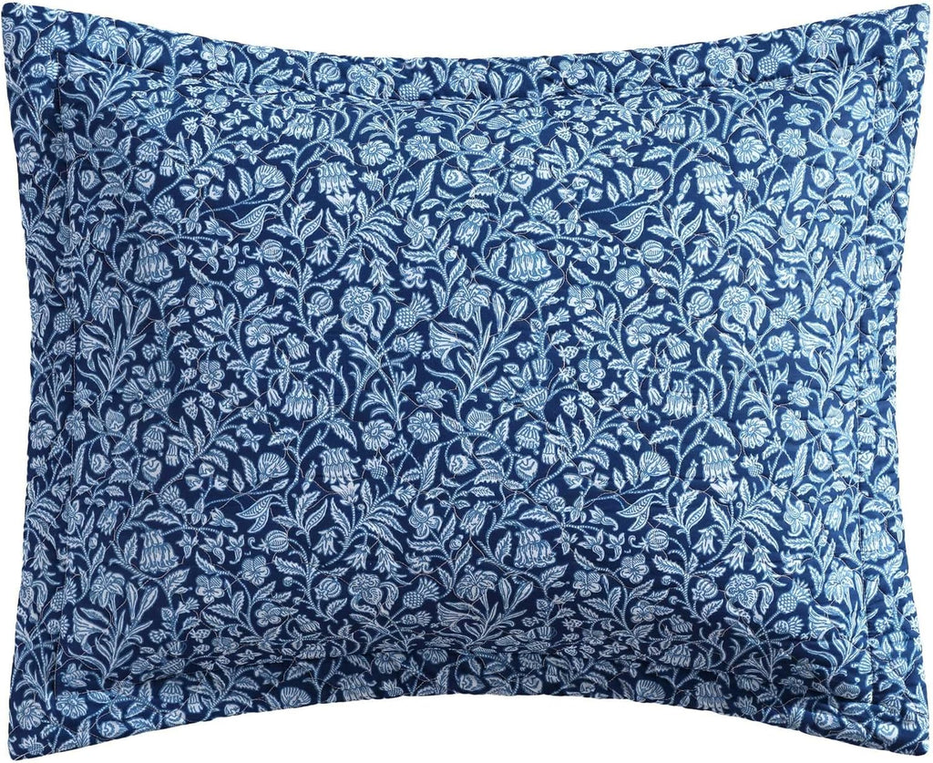 Laura Ashley - Quilt Set, Super Soft Fabric Bedding with Matching Shams, Toile-Inspired Print, Floral Home Essentials (Elaina Blue, King)