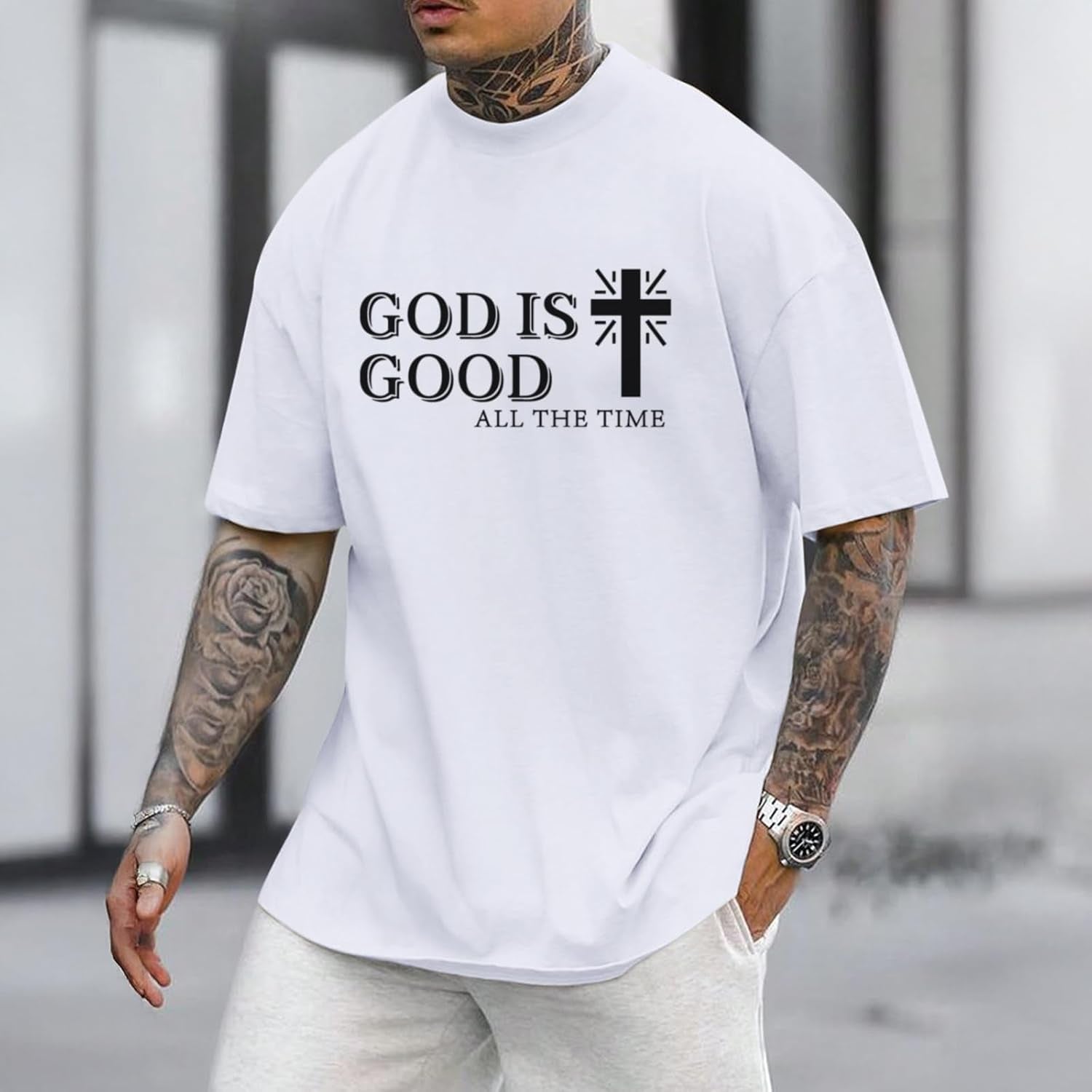 God Is Good Shirt Christian Jesus Cross T Shirts for Men Religious Faith Inspirational Vintage Oversized Graphic Tees