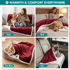 Dog Blanket for Small Medium Dogs Cats Puppies Kittens, Soft Sherpa Fleece Pet Blanket Throw, Reversible Plush Couch Cover Protector for Crate Carrier Chair, Machine Washable, 40X29, Dark Red
