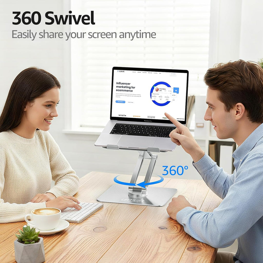 360° Rotating Laptop Stand for Desk Fit 10-17" Device | Adjustable Height, Ergonomic Laptop Riser Standing Desk Converter, Macbook Stand, Aluminum Computer Riser Holder