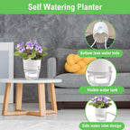 3.2 Inch Self Watering Planters 3 Pack Plastic Wicking Pots White | Modern Self-Watering Pots for African Violets Herbs and Small Plants Perfect for Windowsill Gardening
