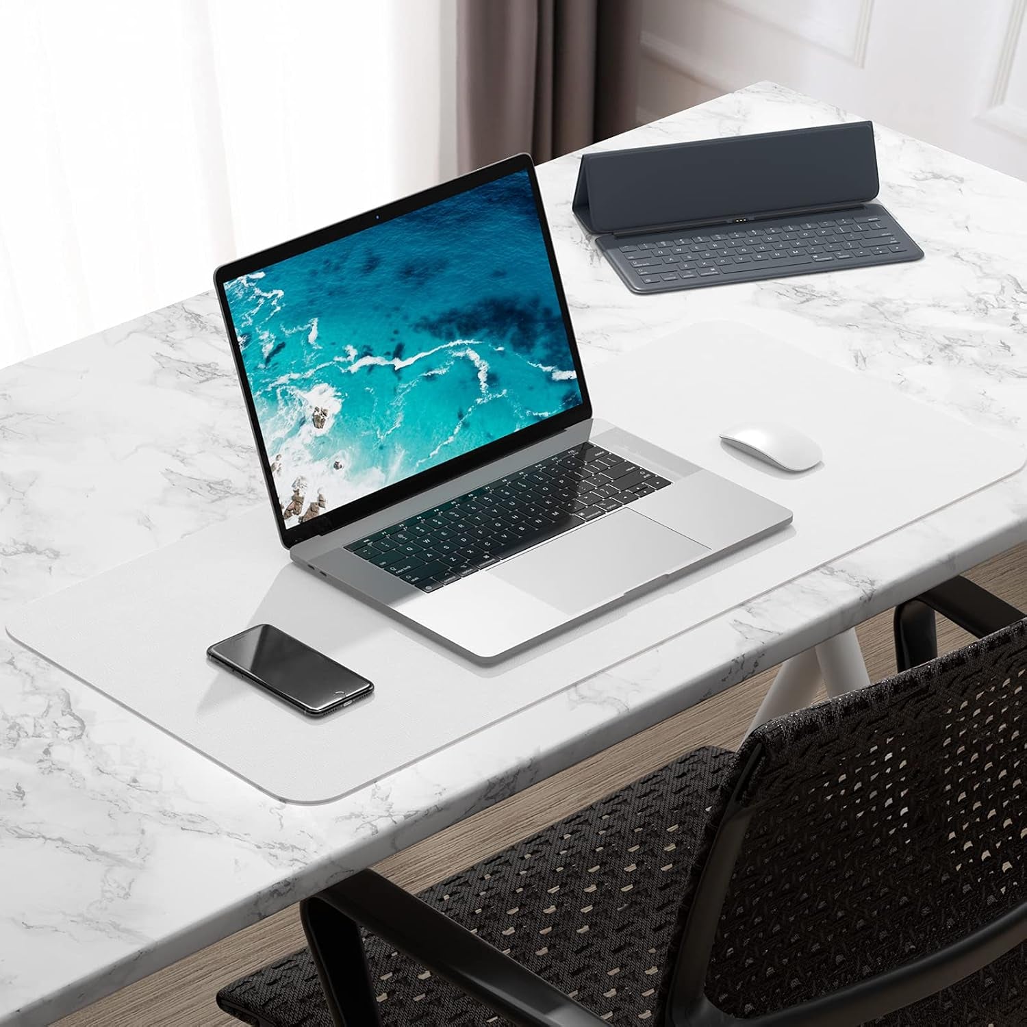 Desk Pad, 30" X 14" PU Leather Desk Mat, XL Extended Mouse Pad, Waterproof Desktop Blotter Protector, Non-Slip Ultra Thin Large Laptop Keyboard Writing Mat for Office Home, White