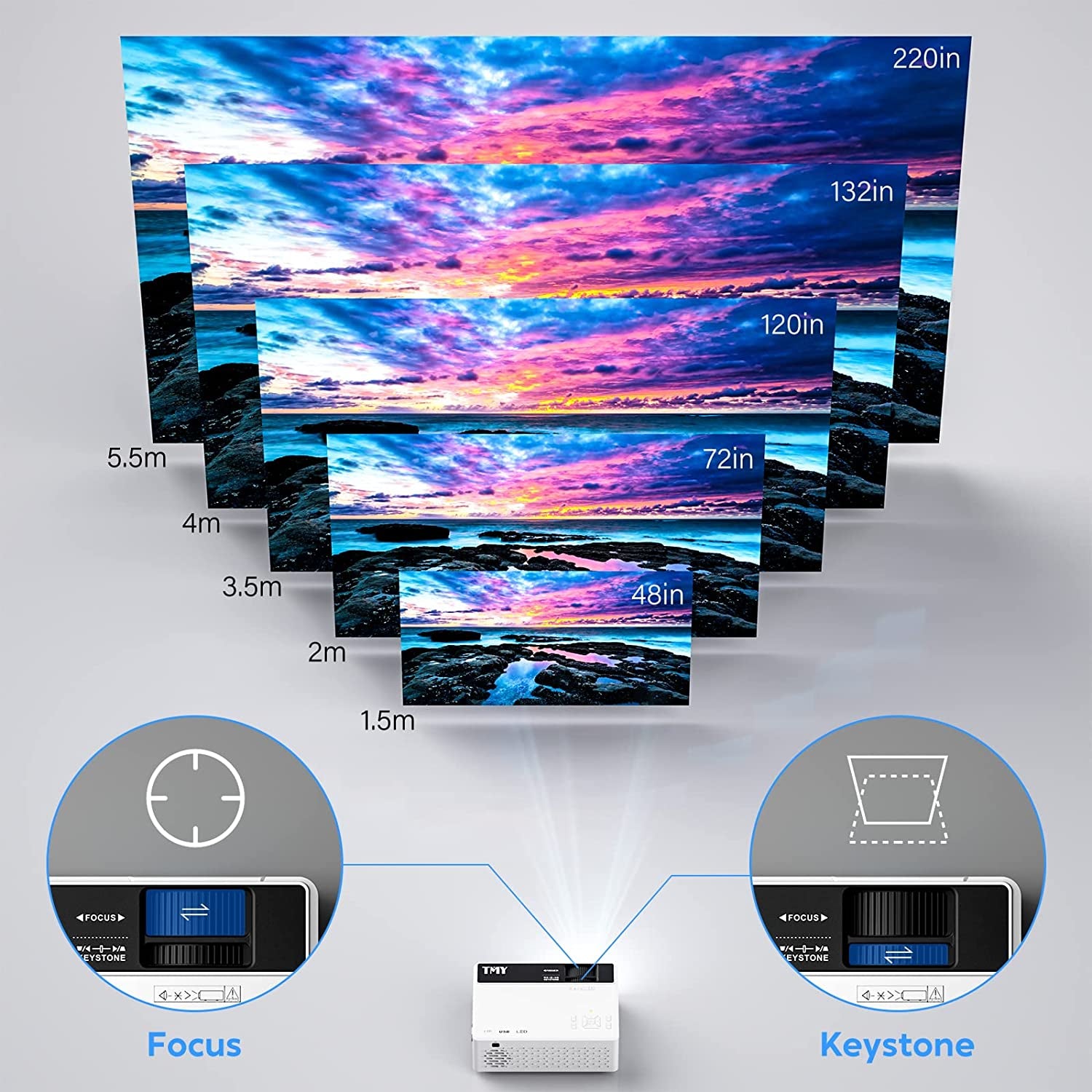 Mini Projector, Upgraded Bluetooth Projector with 100" Screen, 1080P Full HD Portable Projector, Movie Projector Compatible with TV Stick Smartphone/Hdmi/Usb/Av, Indoor & Outdoor Use