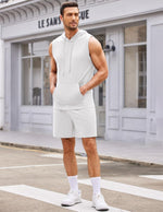 Men'S Workout Hooded Tank Tops Sleeveless Gym Shirt Sweat Shorts Hoodie Set 2 Piece Outfits Jogging Suits