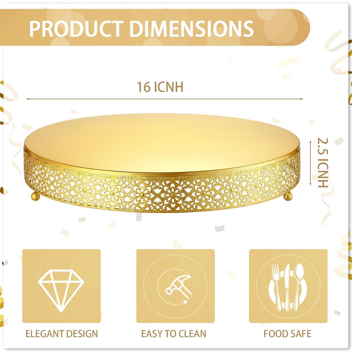 Cake Stand 16 Inch round Metal Cupcake Dessert Wedding Cake Stand Cookies Display Holder Fruit Serving Tray for Table Wedding Birthday Anniversary Party(Gold)