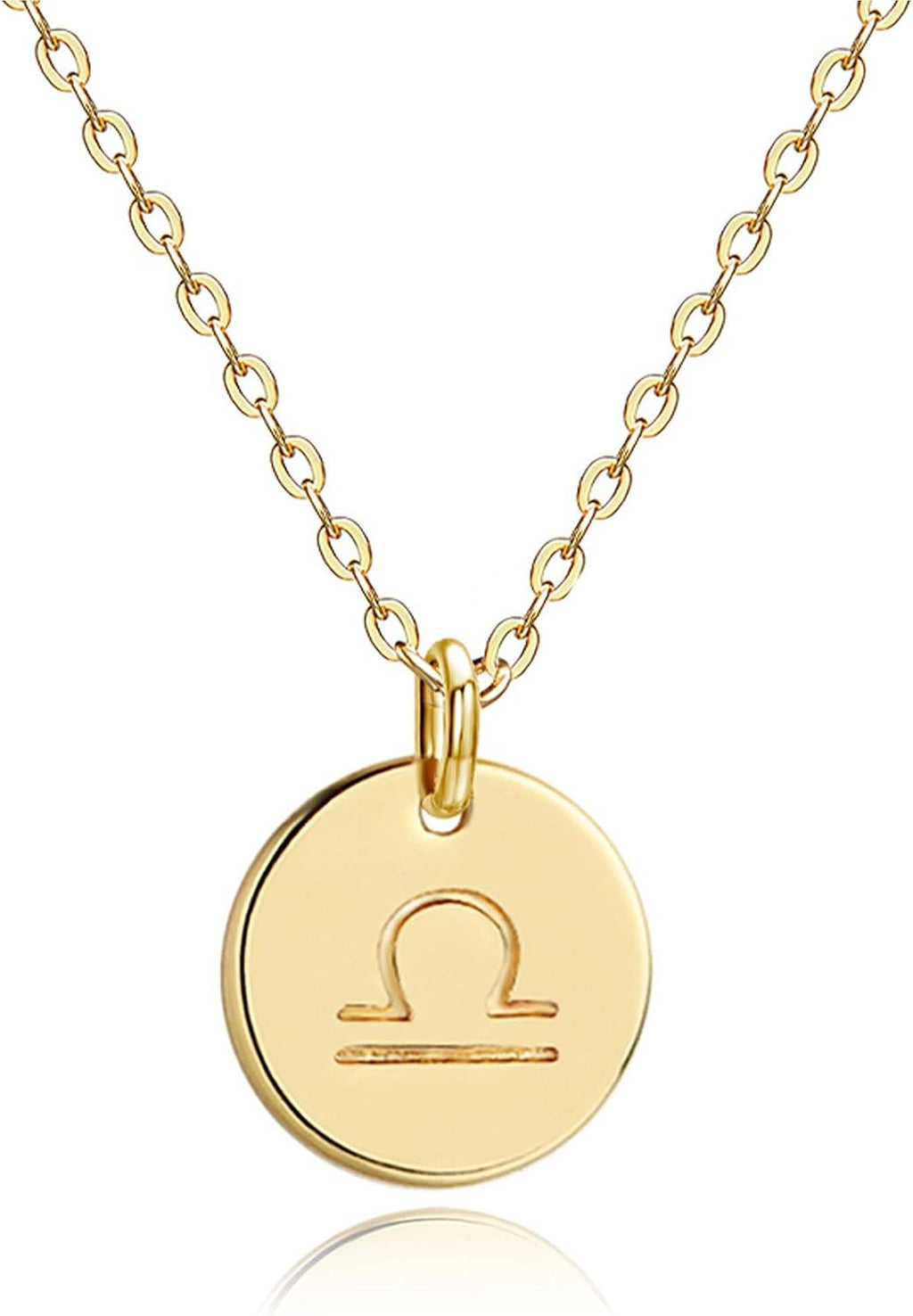 Constellation Necklace Pendant 14K Gold-Plated Hammered round Disc Engraved Zodiac Sign Pendant 17.5’’ Adjustable Dainty Necklace