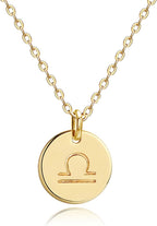 Constellation Necklace Pendant 14K Gold-Plated Hammered round Disc Engraved Zodiac Sign Pendant 17.5’’ Adjustable Dainty Necklace