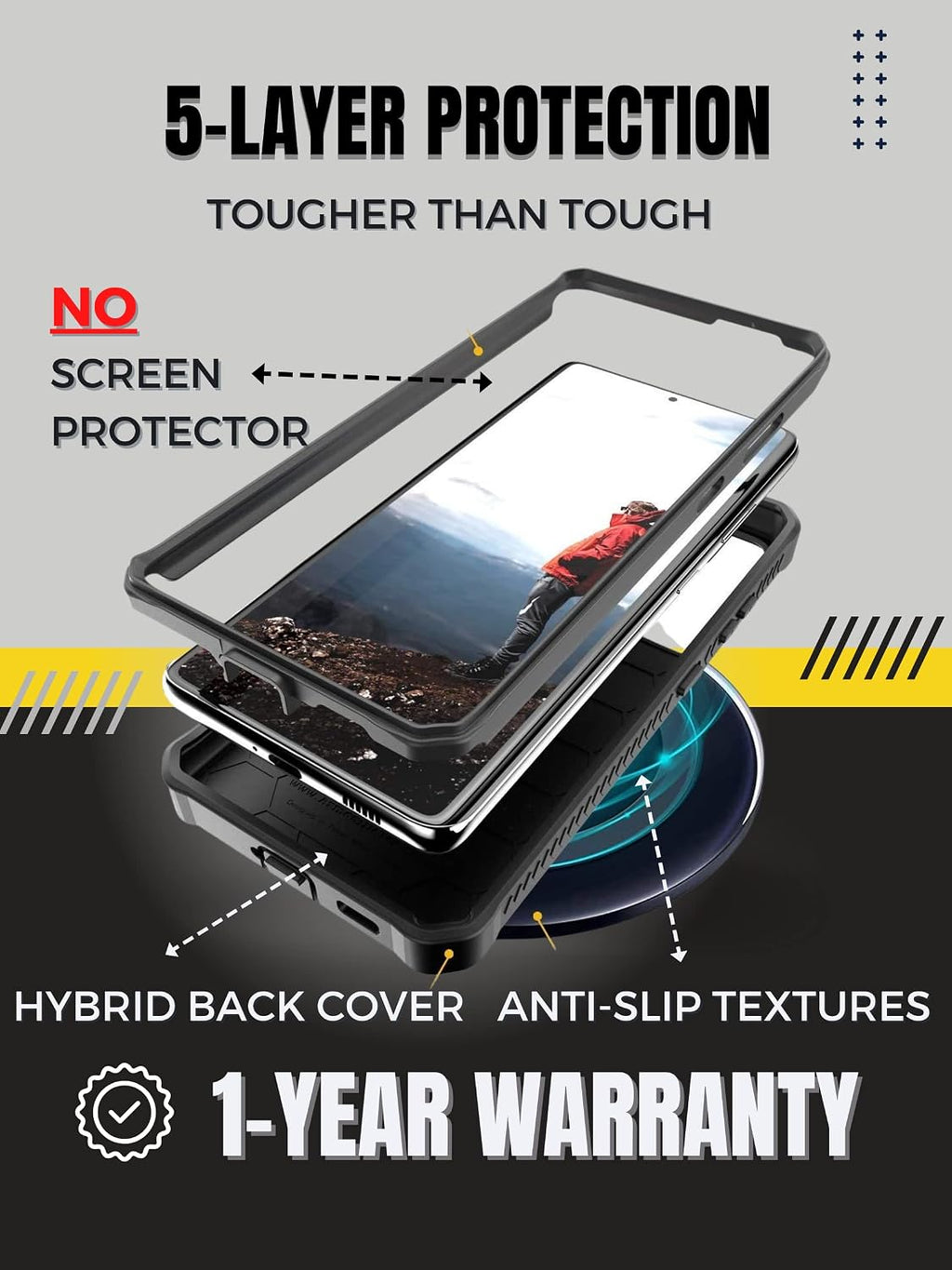 Vanguard Compatible with Samsung Galaxy S21 Case, Military Grade Full-Body Rugged with Built-In Kickstand [Screenless Version] (Black)