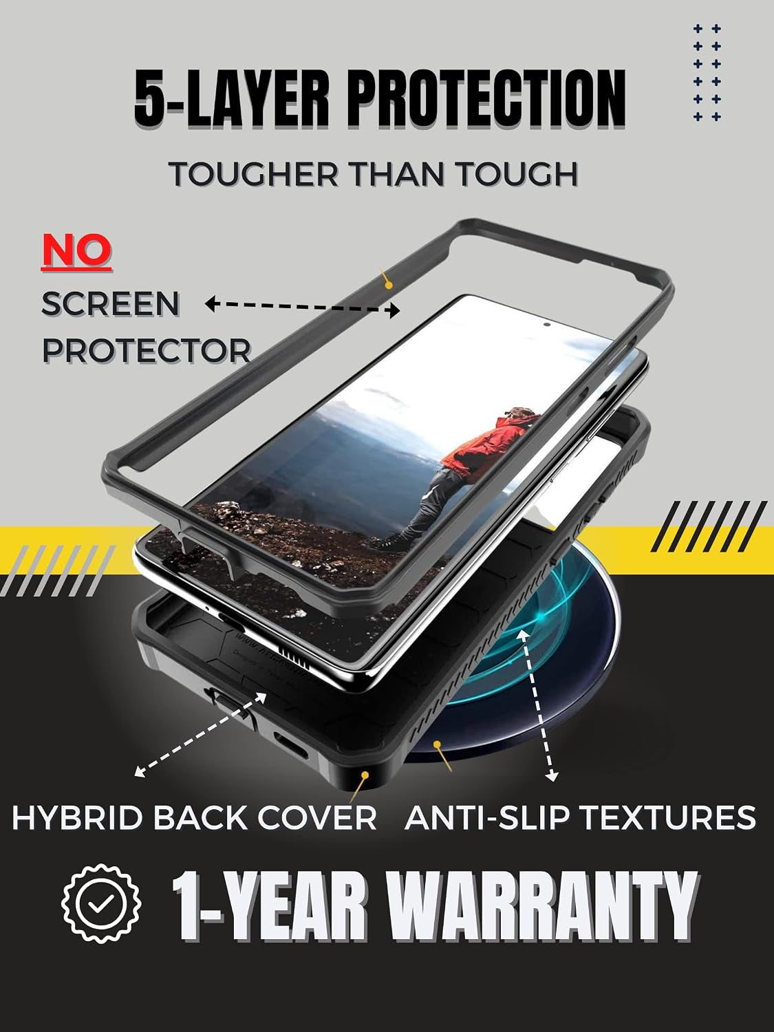 Vanguard Compatible with Samsung Galaxy S21 Case, Military Grade Full-Body Rugged with Built-In Kickstand [Screenless Version] (Black)