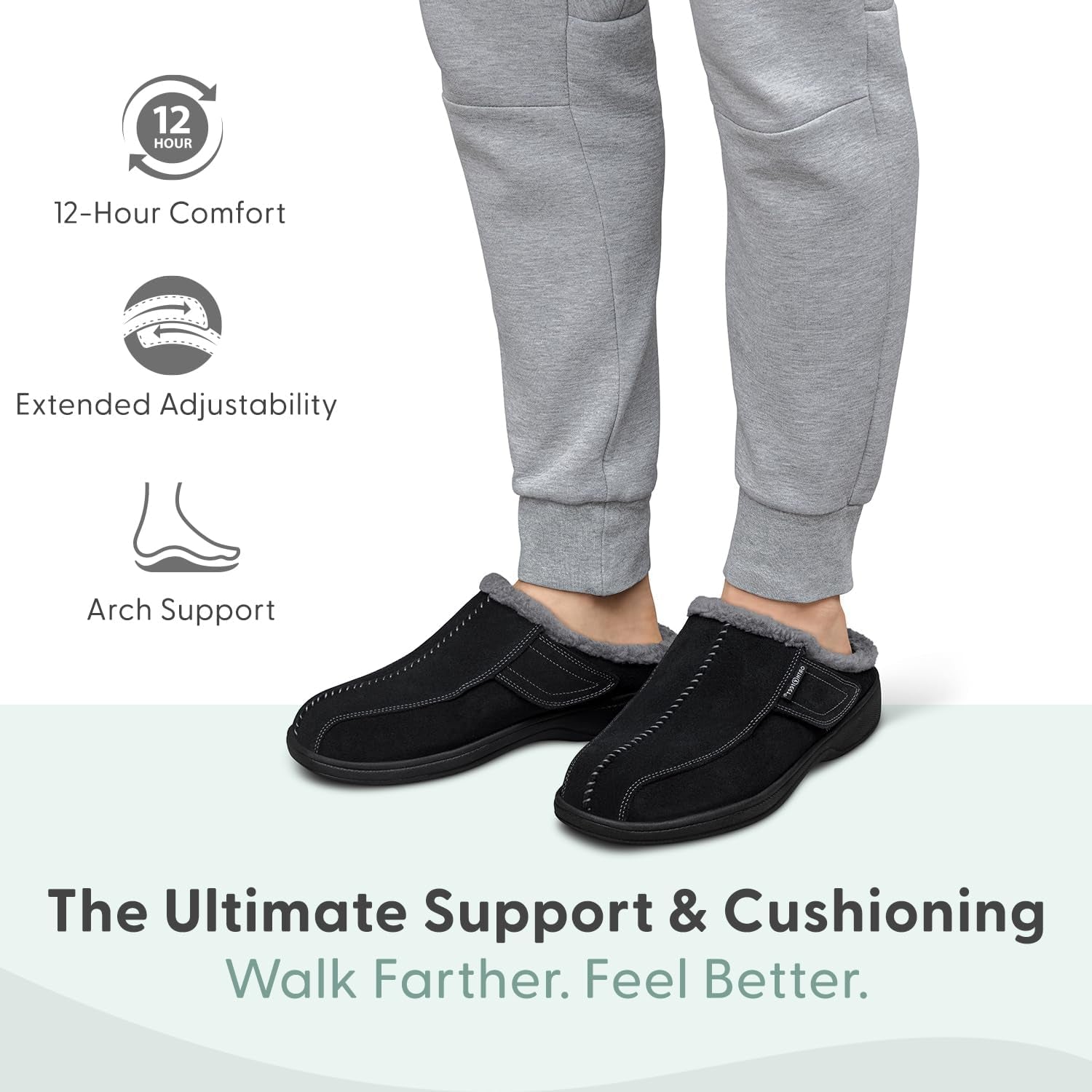 Asheville Orthopedic Men House Slippers | Hands Free, Adjustable, Slip-On Faux Fur Supportive House Shoes with Arch Support, Comfortable Cushioning, Wide Toe Box