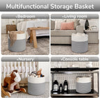 Woven Rope Blanket Basket Living Room, 40L, Grey | Small Laundry Basket for Organizing Baby Clothes, Blankets & Pillows, Great for Bedroom Nursery Home Décor
