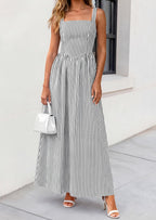 Women'S Maxi Dress Summer Striped Sundress | Sleeveless Square Neck, Long Flowy a Line, Smocked Back, Pockets, Casual Spring Outfits for Beach Vacation, Resort, Party