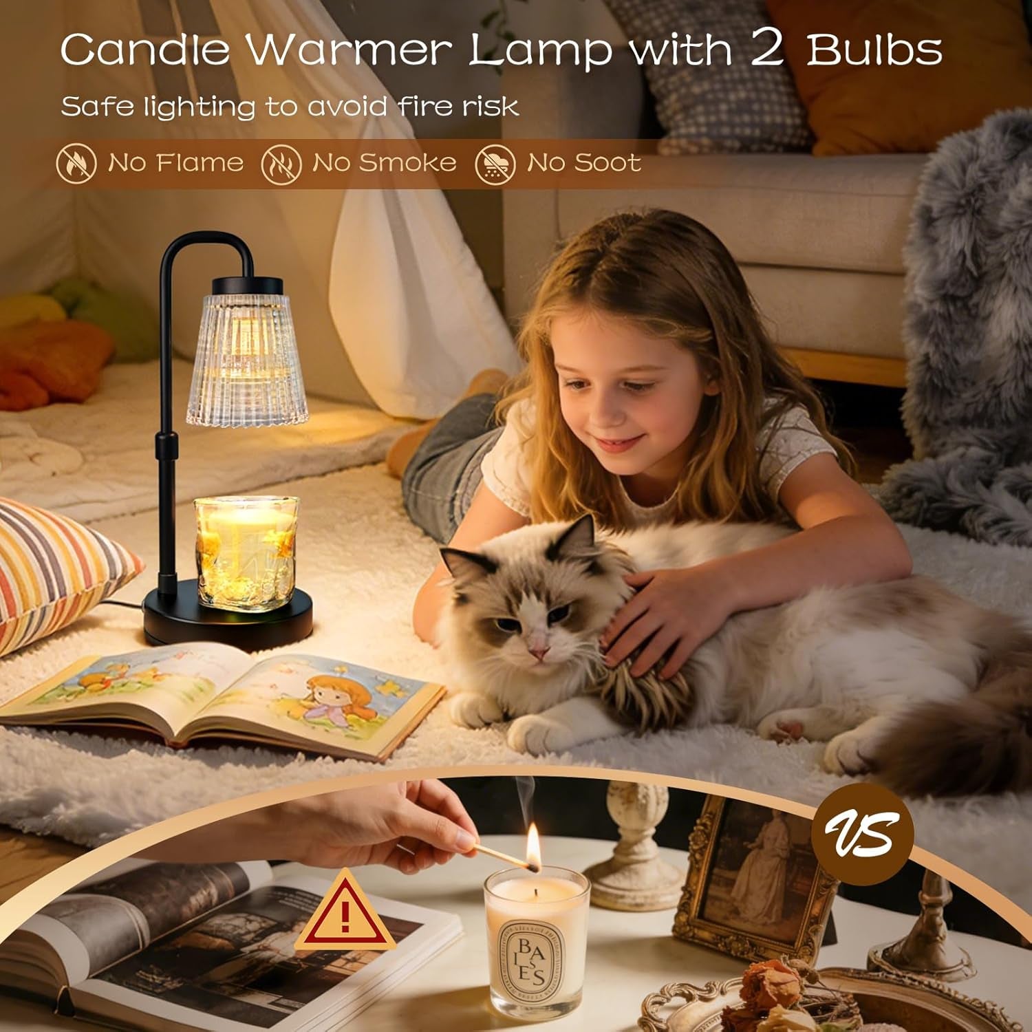 Candle Warmer Lamp with Timer: Mothers Day Gifts, Birthday Gifts for Women, House Warming Gifts New Home Decor – Height Adjustable Candle Lamp - with 2 Bulbs