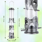 1PK Metal Bird Feeders with 6 Feeding Ports,Tube Bird Feeder with Steel Hanger,Hard Plastic Wild Bird Feeder for Outdoors Hanging, Attracting Birds in Your Lawn, Garden, Balcony-Grey